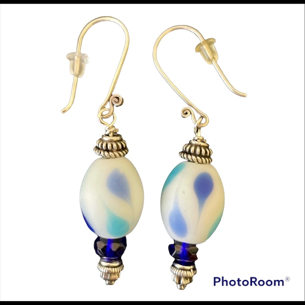 White & Blue Ceramic Earrings